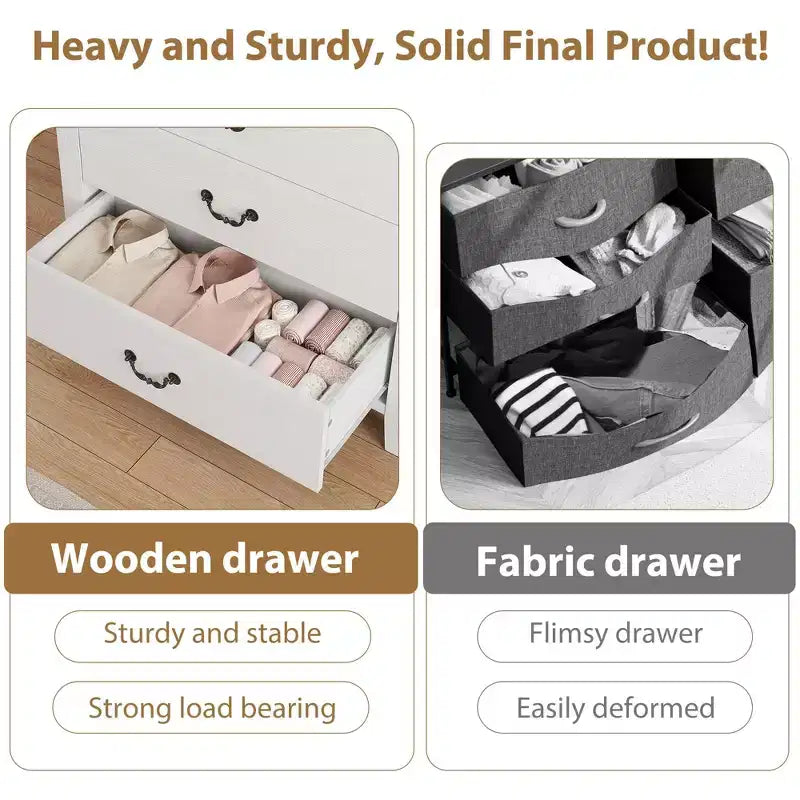TROPOW Commode 5 tiroirs pour chambre à coucher, commode haute de 114,8 cm, tiroir vertical avec rangement autoportant, armoire de rangement en bois pour chambre à coucher
