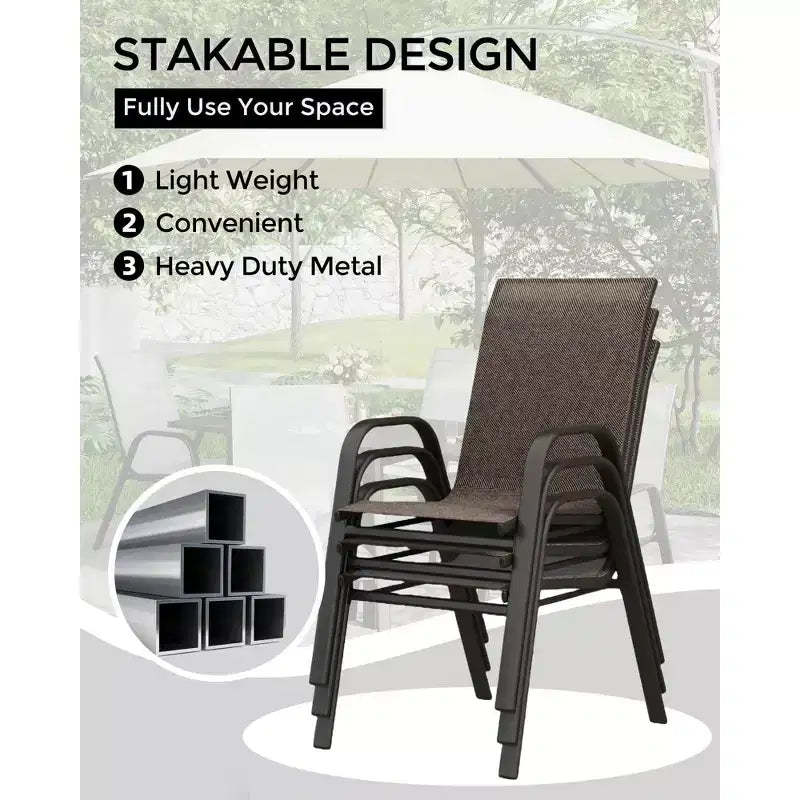 Lot de 4 chaises de terrasse GustoWave, chaises de salle à manger empilables d'extérieur toutes saisons, meubles de jardin respirants pour le jardin