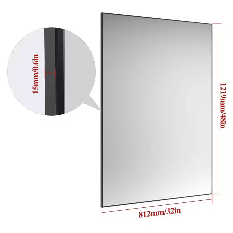 Miroir de salle de bain moderne à cadre noir : surdimensionné, en aluminium, mural, vertical/horizontal
