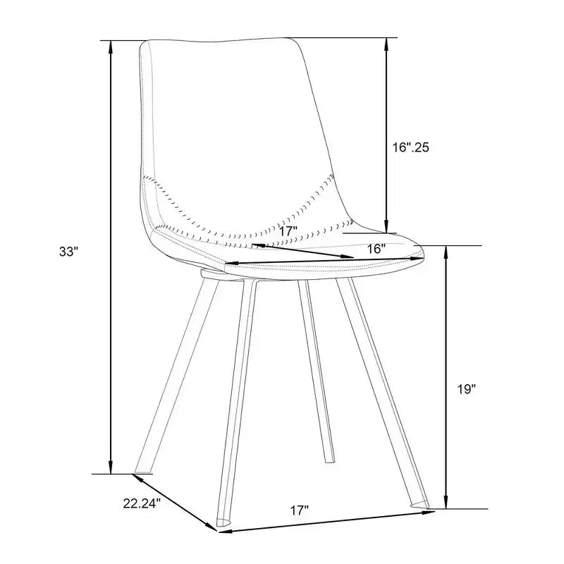 LeisureMod Markley, lot de 4 chaises de salle à manger modernes en cuir avec pieds en métal, assise rembourrée, design élégant pour cuisine, salle à manger, bureau ou salon