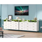 Commode en bois à 9 tiroirs avec lumières LED et station de charge, commode en bois avec contrôle par application, meuble de rangement pour salon, placard