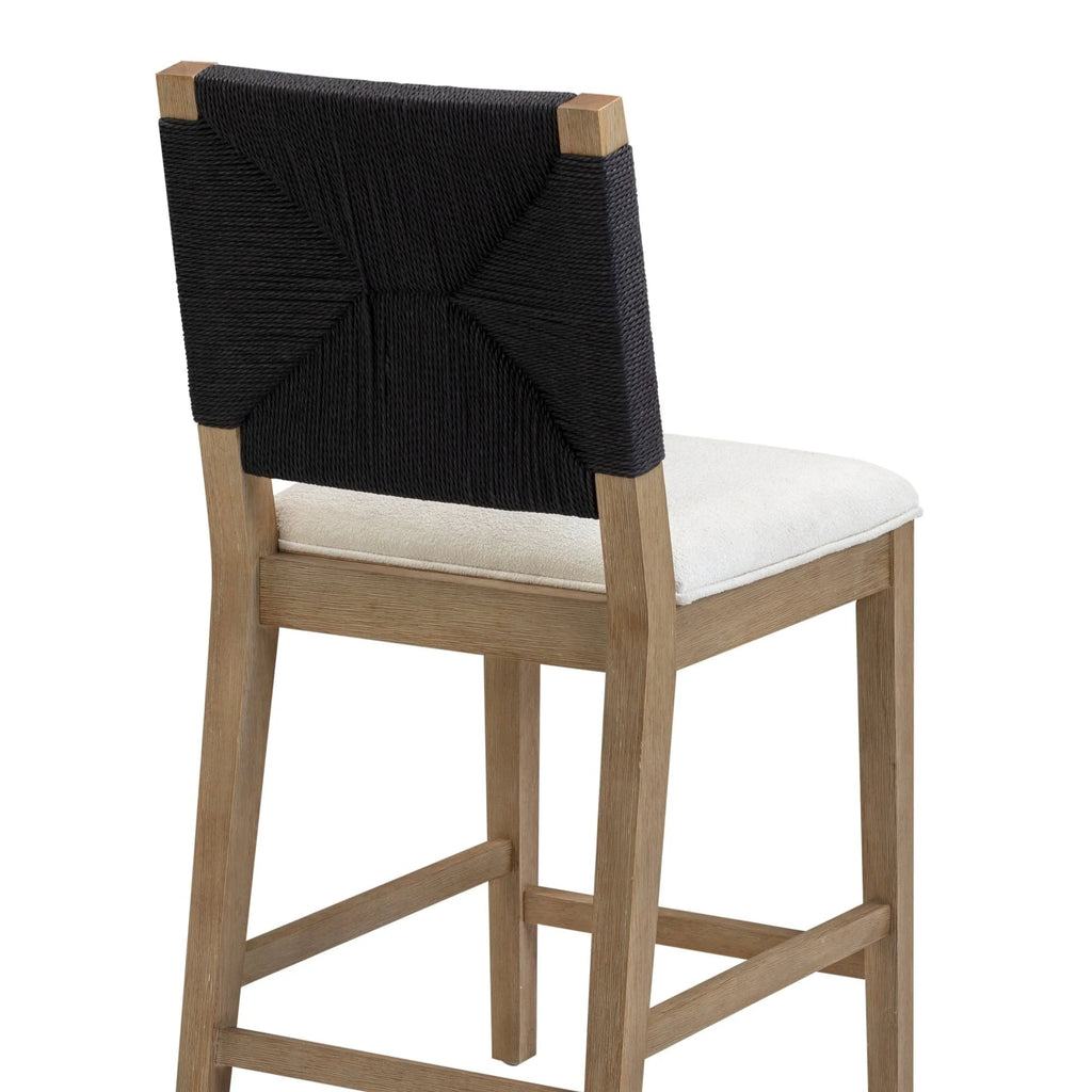 Tabouret de bar Beacon Bohemian Boucle, Chaise de comptoir rembourrée avec structure en bois massif et dossier en jonc de mer tressé