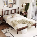 Lit plateforme queen size en bois avec tête de lit en forme de calebasse, lit de style rétro avec support à lattes en bois -