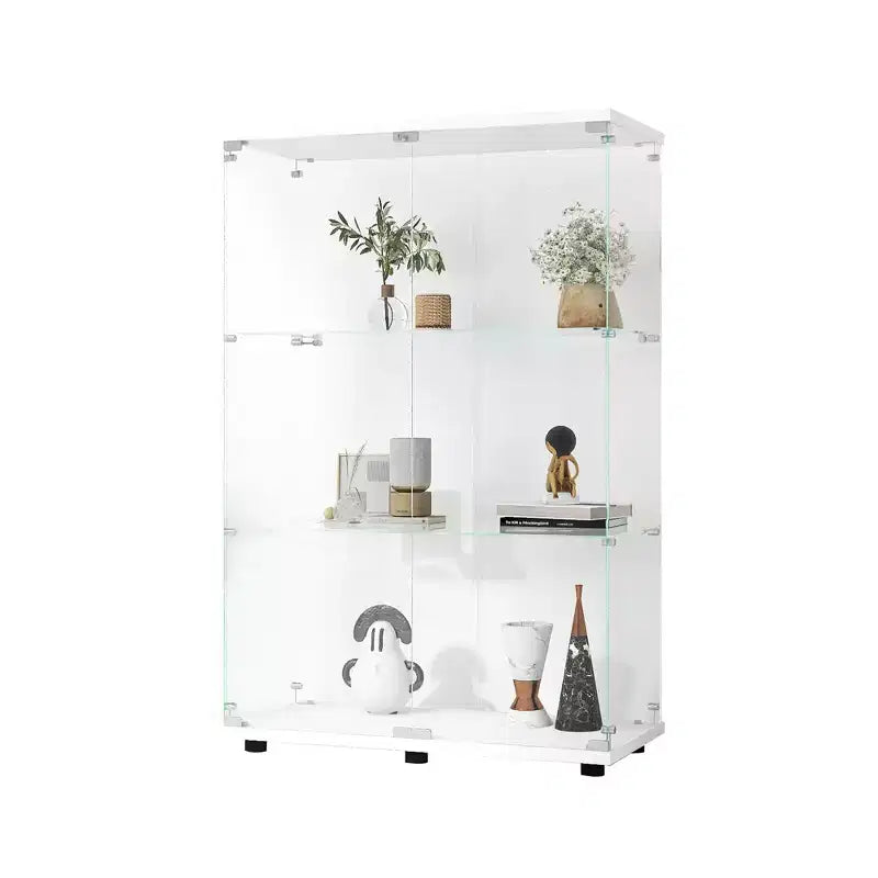 MAYEERTY Vitrine à deux portes en verre avec 3 étagères, meuble d'exposition sur pied 125,2x80,5x36,3 cm, pour salon, chambre, bureau, blanc