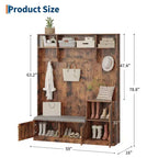 Banc et Rangement à Chaussures, Banc d'entrée de Ferme 3-en-1 avec Porte-Manteau, 4 Crochets, 4 Casiers à Chaussures et 3 Compartiments Ouverts, pour Entrée, Vestiaire