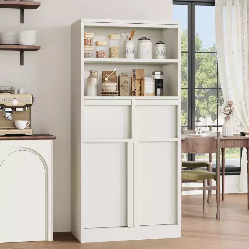 Meuble de Rangement Salle de Bain Haut de 129 cm, Meuble Bas Autonome avec 2 Tiroirs, Meuble de Rangement pour Salon Cuisine Salle de Bain