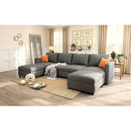 Canapé d'angle modulable 4 places en U gris 123 avec poufs de rangement