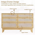 52.1 Commode en rotin avec station de charge, commode en bois à 6 tiroirs pour chambre à coucher avec tiroirs de capacités variées