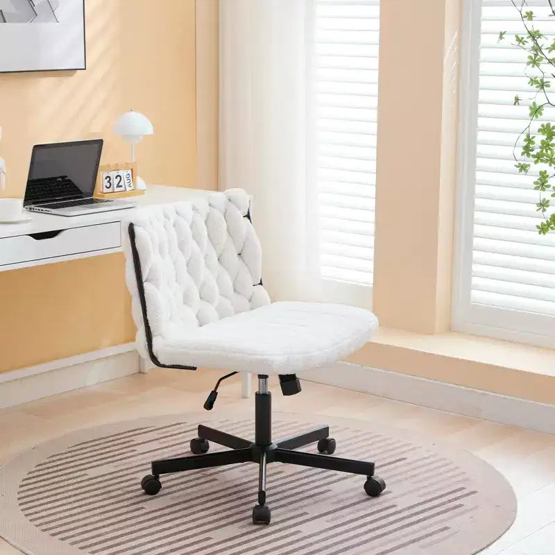 Chaise de bureau à roulettes, Chaise croisée en tissu gris, Chaise de bureau pivotante à roulettes, Chaise d'ordinateur à siège large, Chaise de vanité réglable en hauteur