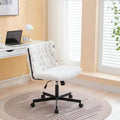 Chaise de bureau à roulettes, Chaise croisée en tissu gris, Chaise de bureau pivotante à roulettes, Chaise d'ordinateur à siège large, Chaise de vanité réglable en hauteur