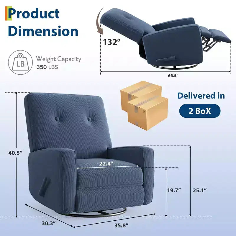 Fauteuil inclinable moderne 3 en 1 pivotant et à bascule, fauteuil à bascule à 360° avec dossier et repose-pieds réglables, fauteuil rembourré pour chambre de bébé, salon, chambre à coucher