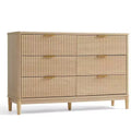 Commode LINSY HOME à 6 tiroirs cannelés pour chambre à coucher, grande commode de style moderne du milieu du siècle avec poignées en métal doré, commodes larges en bois de style bohème