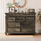 Commode de Ferme à 9 Tiroirs pour Chambre à Coucher, Large Commode Rustique en Bois de 47" avec 9 Tiroirs et Poignées en Métal, Grand Organiseur de Rangement