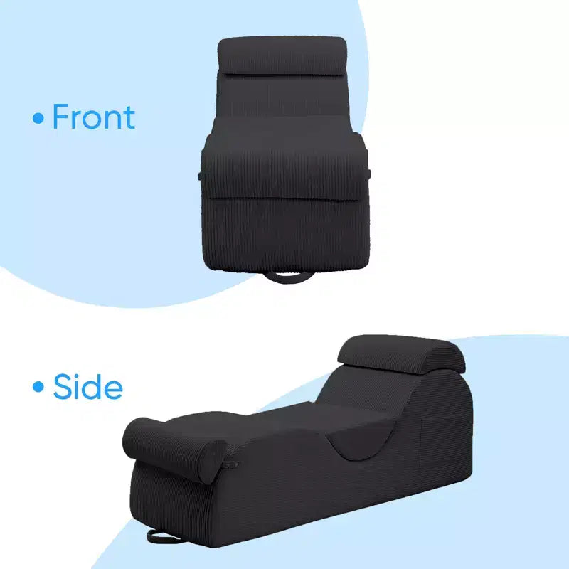 Mjkone Chaise Longue de Yoga en Velours Côtelé, Canapé de Yoga Incurvé avec Appui-Tête/Coussin Lombaire/Repose-Pieds Amovibles, Base Antidérapante