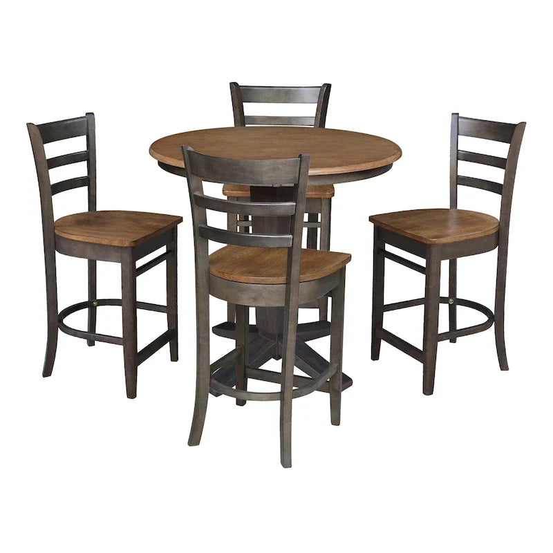 Table à manger de 91 cm de hauteur comptoir en bois massif avec 4 tabourets