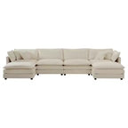 Canapé Confort MAYEERTY en U avec méridienne réversible, Grand Canapé Modulable en U avec Pouf pour Salon, Beige