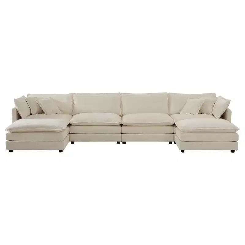Canapé Confort MAYEERTY en U avec méridienne réversible, Grand Canapé Modulable en U avec Pouf pour Salon, Beige