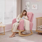 Fauteuil à bascule pour chambre de bébé avec repose-pieds réglable, fauteuil à bascule planant à dossier haut en lin avec pieds en bois pour salon, chambre à coucher et chambre de bébé