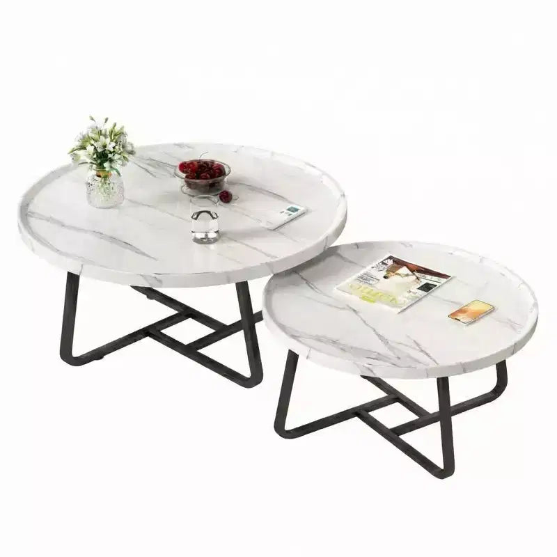 Ensemble de 2 tables basses gigognes rondes, style scandinave, petites tables basses et d'appoint pour salon, chambre à coucher, balcon