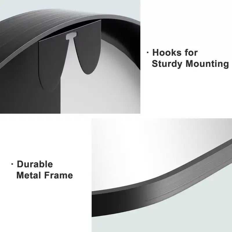 2 Pièces 39 po H X 30 po L Cadre de Miroir Mural en Alliage d'Aluminium Noir Finement Bordé à Angle Droit Arché