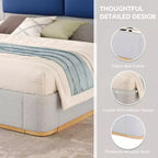 Cadre de lit plateforme capitonné Whisen King Size avec étagères de rangement latérales, tête de lit et panneau en PU doux, anti-collision, assemblage facile