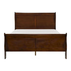 Lit traîneau Queen Gage Traditional, cadre en bois, finition cerise riche marron