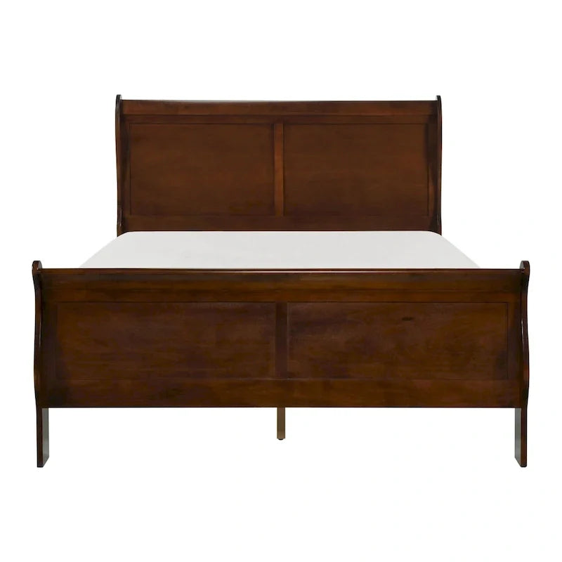 Lit traîneau Queen Gage Traditional, cadre en bois, finition cerise riche marron
