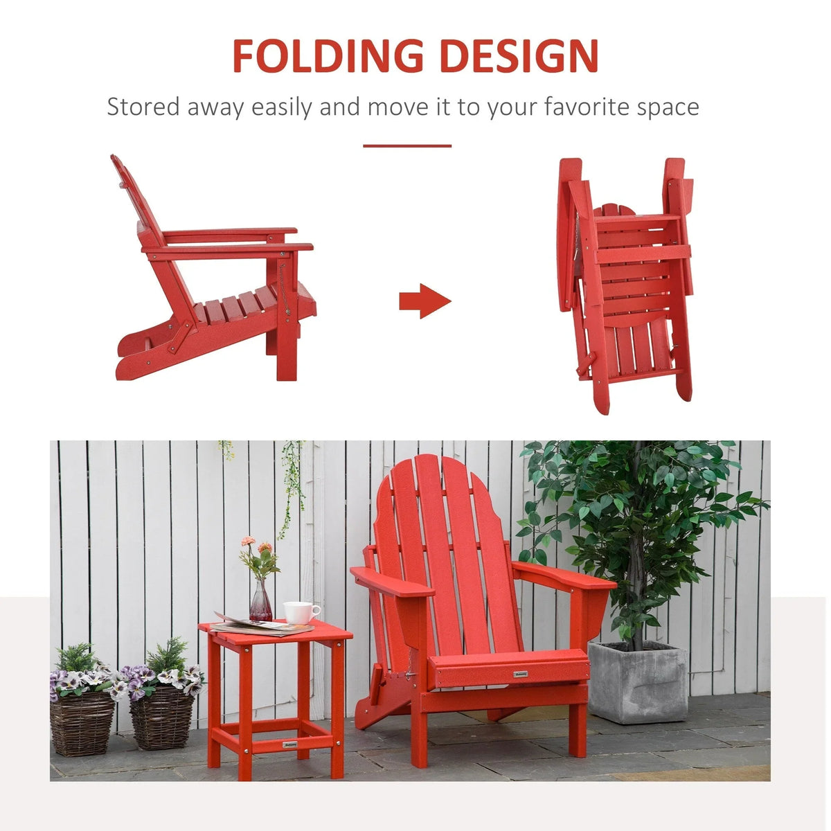Chaise Outsunny Adirondack Pliante, Chaises de Plage Longues en Plastique HDPE Tout Temps pour Patio, Terrasse et Mobilier de Jardin