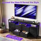 Commode noire de 160 cm pour chambre à coucher, commode à 10 tiroirs, meuble TV pour téléviseur de 65, 70, 75 pouces, commode en tissu avec lumières LED et prises de courant