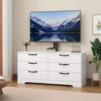 Meuble TV moderne de 63 pouces avec support pour téléviseur de 75 pouces, console multimédia à hauteur réglable avec 6 tiroirs, centre de divertissement robuste en MDF pour salon, chambre à coucher