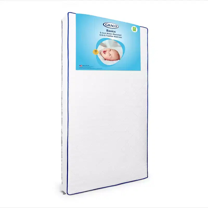 Graco Basics 5" Water-Resistant Crib and Toddler Bed Mattress: Firm Fiber, Quilt, 7.5 lbs