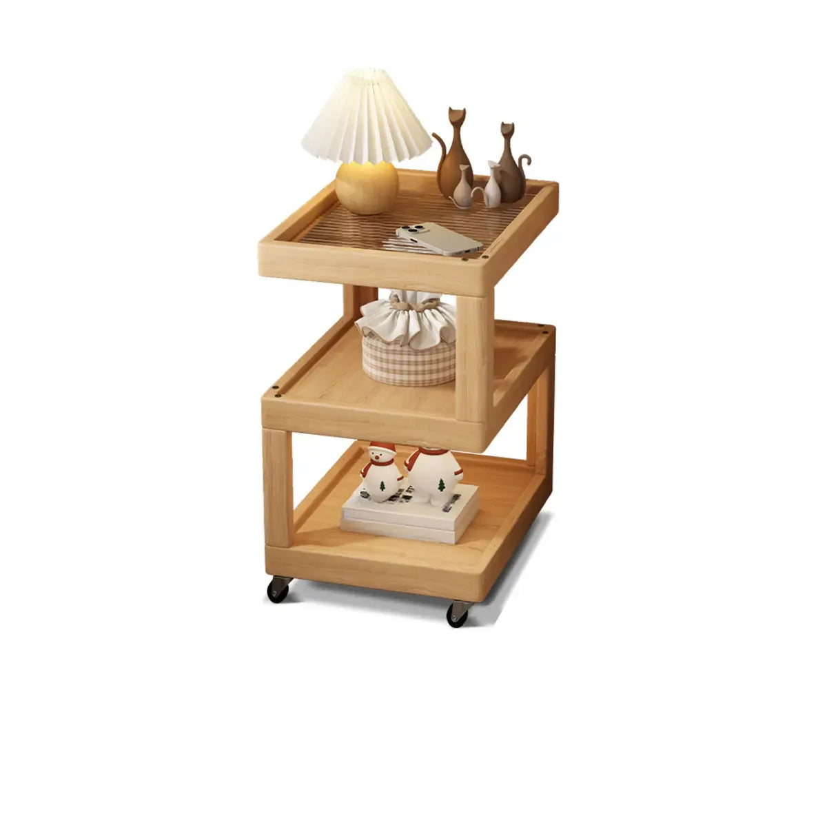 Dessus de table de rangement en bois de noyer à 3 niveaux avec roulettes