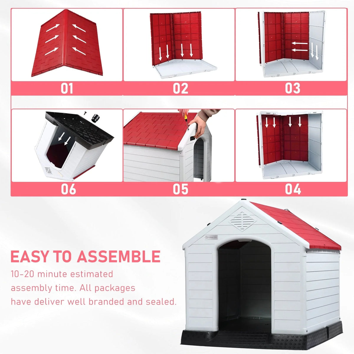Niche pour chien en plastique BOSSIN, pour chiens de petite à grande taille, abri isolé intérieur/extérieur avec plancher surélevé