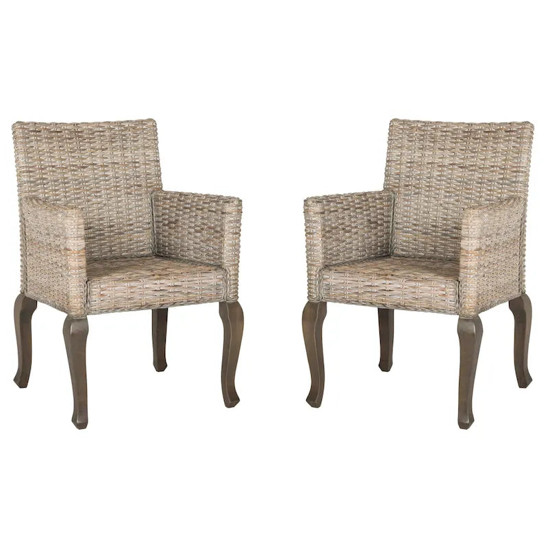 Chaise de salle à manger en rotin tressé avec accoudoirs, lot de 2