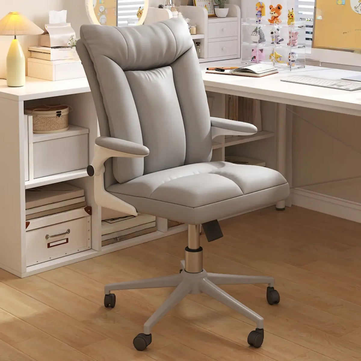 Chaise de bureau pivotante réglable en tissu blanc moderne