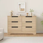 Commode à 6 tiroirs pour chambre à coucher, organiseur double moderne avec poignées encastrées, commode en bois pour salon