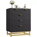 Commode de rangement moderne Acekool à 5 tiroirs avec poignées métalliques pour chambre, salon ou entrée - Blanc avec pieds en métal doré