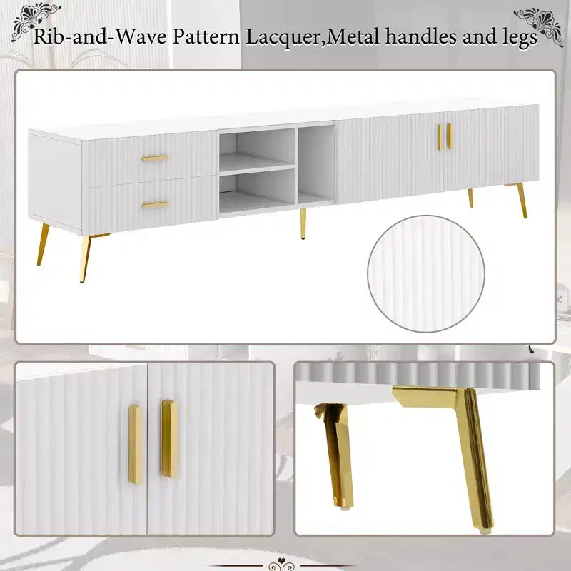 Meuble TV TROPOW avec tiroir de rangement, centre de divertissement avec 2 portes d'armoire et 2 tiroirs, meuble TV bas pour téléviseurs jusqu'à 75 pouces, blanc