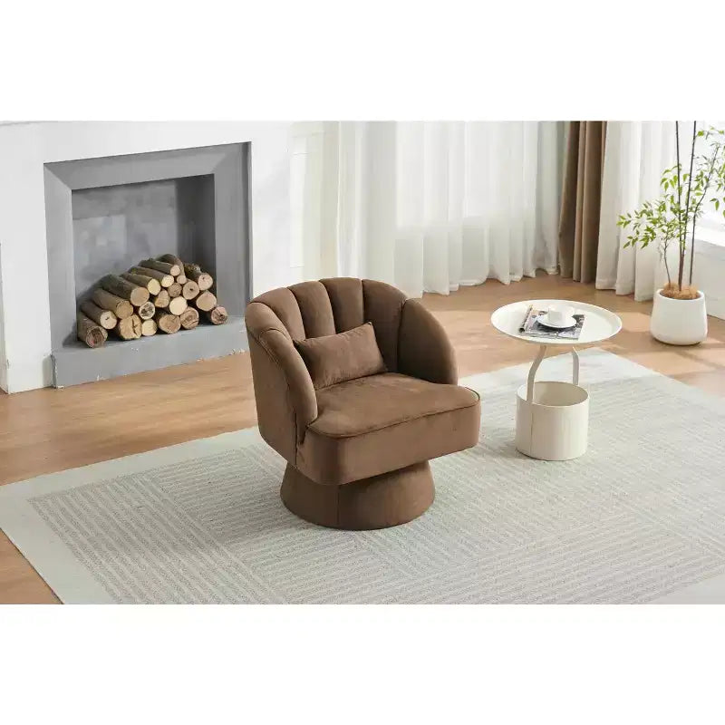 Fauteuil pivotant GustoWave avec accoudoirs, fauteuil rond en velours pivotant à 360° de style Mid-Century, fauteuil moderne pour salon