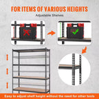Étagère de rangement VEVOR, 5 niveaux réglables, capacité de 907 kg, étagères de garage robustes, organisateur en métal, rayonnage utilitaire, noir, 45,7 P x 121,9 L x 182,9 H cm