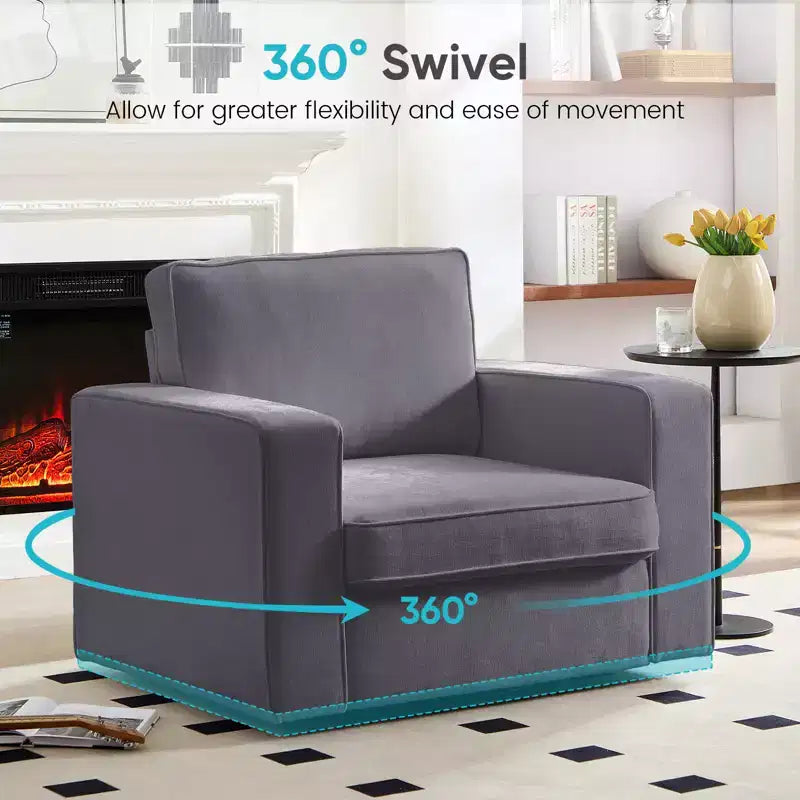 Mjkone Fauteuil pivotant moderne 360°, Fauteuil carré rembourré, Canapé simple confortable en chenille