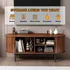JVNOXK 55 Table de Console TV Moderne avec Compartiment de Rangement et Porte Coulissante - Meuble TV-Hifi Noyer pour Salon, Chambre, Bureau