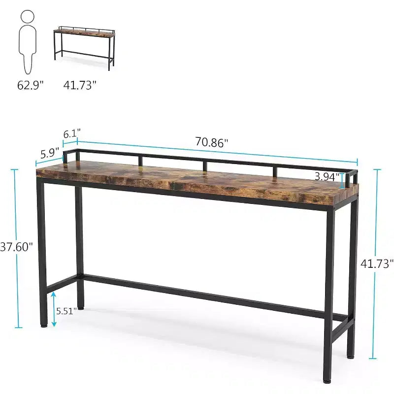 Lantine Table console extra longue de 180 cm, table console étroite derrière le canapé, table de couloir étroite de style industriel rustique pour le salon