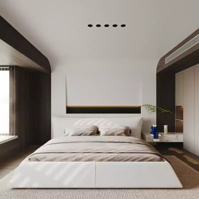Lit plateforme rembourré GDFStudio en bois massif avec tête de lit en velours de forme spéciale