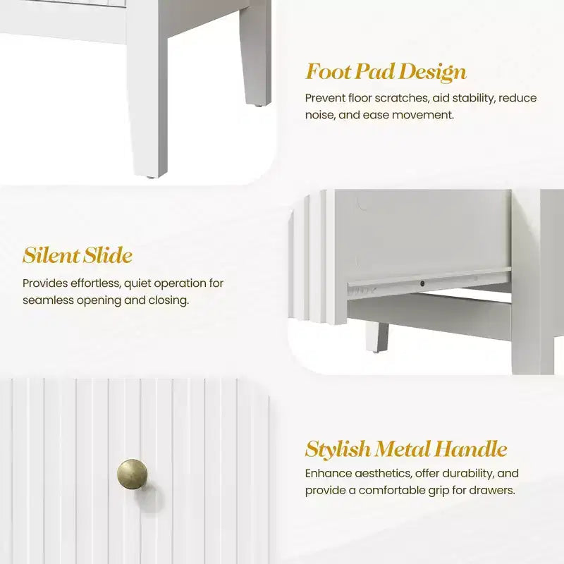 Heynemo Commode à 4 tiroirs cannelés, Commode en bois pour ranger les vêtements, Armoire de rangement en bois, Table de chevet pour Chambre, Couloir, Salon, Entrée