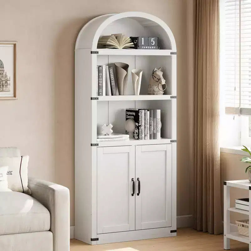 Bibliothèque avec portes Étagère cintrée 182 cm de haut Bibliothèque de style rustique avec étagères Bibliothèques en bois pour la maison, le bureau, le salon