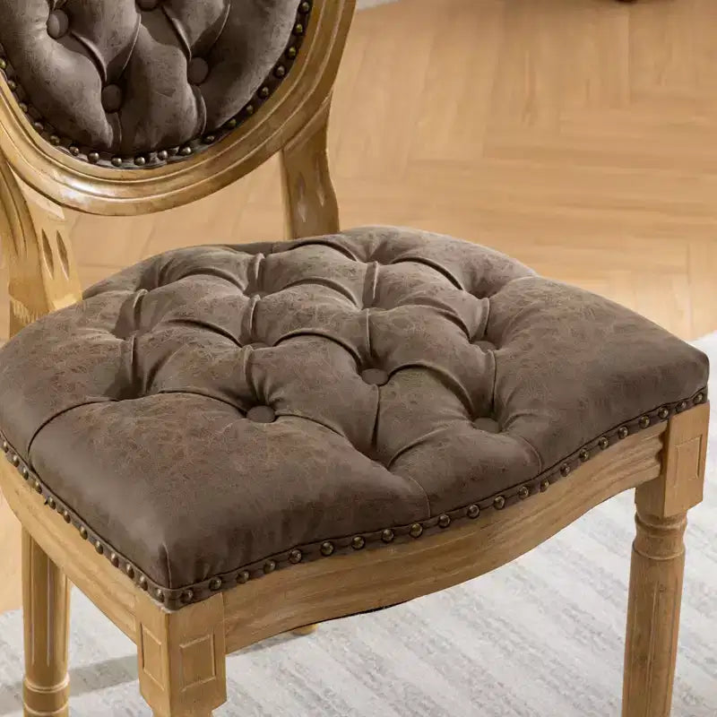 CLIHOME Lot de 2 Chaises d'appoint de style français à cadre en bois massif et peinture antique, Chaises de salle à manger en cuir artificiel PU