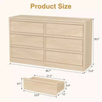 Commode 6 tiroirs CuisinSmart pour chambre à coucher, double commode de rangement naturelle avec poignées concaves, commode moderne, bois naturel