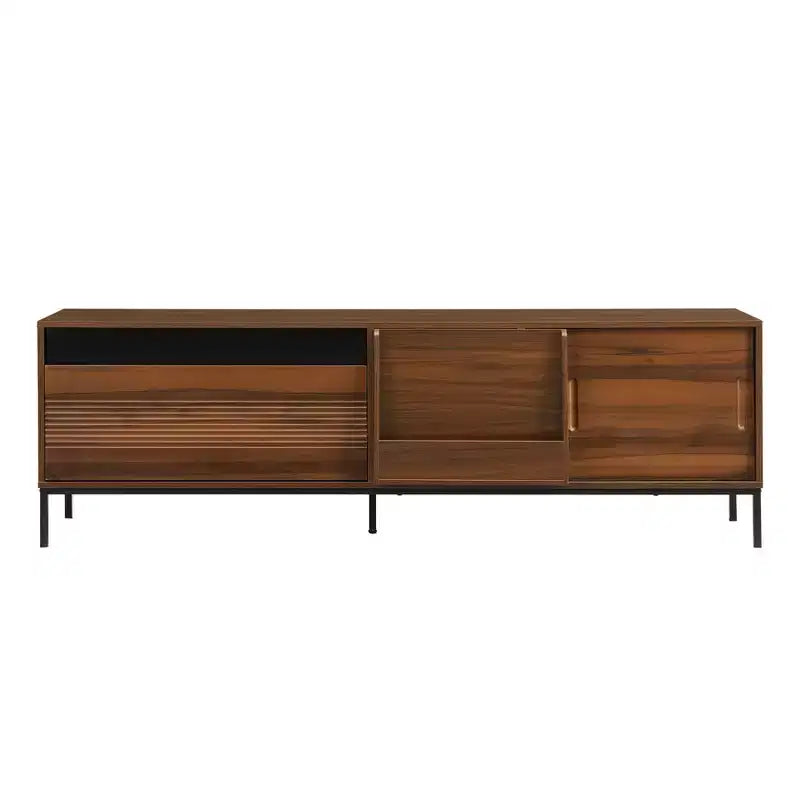 Meuble TV moderne pour téléviseurs jusqu'à 75 pouces, meuble de divertissement en bois de 180 cm avec rangement et porte coulissante, table console multimédia pour salon et chambre