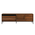 Meuble TV moderne pour téléviseurs jusqu'à 75 pouces, meuble de divertissement en bois de 180 cm avec rangement et porte coulissante, table console multimédia pour salon et chambre